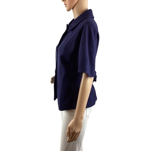MICHAEL Michael Kors Wool Blend Short Sleeve Tie-Back Jacket Size L Navy - Picture 4 of 7